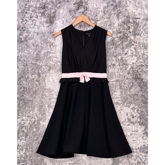 Ted Baker Dress 1 / XS Womens Black & Pink Bow Lace Detail A Line Fit Flare - Picture 1 of 8